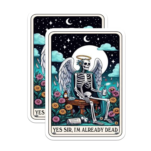 (2 Pack) Skeleton Angel Stickers - Funny Skeleton Stickers - Dark Humor Stickers - 5" On Longest Side - Sticks to Smooth Flat Surfaces - Made in USA - BMCS5570