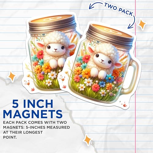 (2 Pack) Adorable Lamb Decor Magnet - Kids Room Decoration - 5" On Longest Side - Sticks to Smooth Flat Surfaces - Made in USA - MAG9375