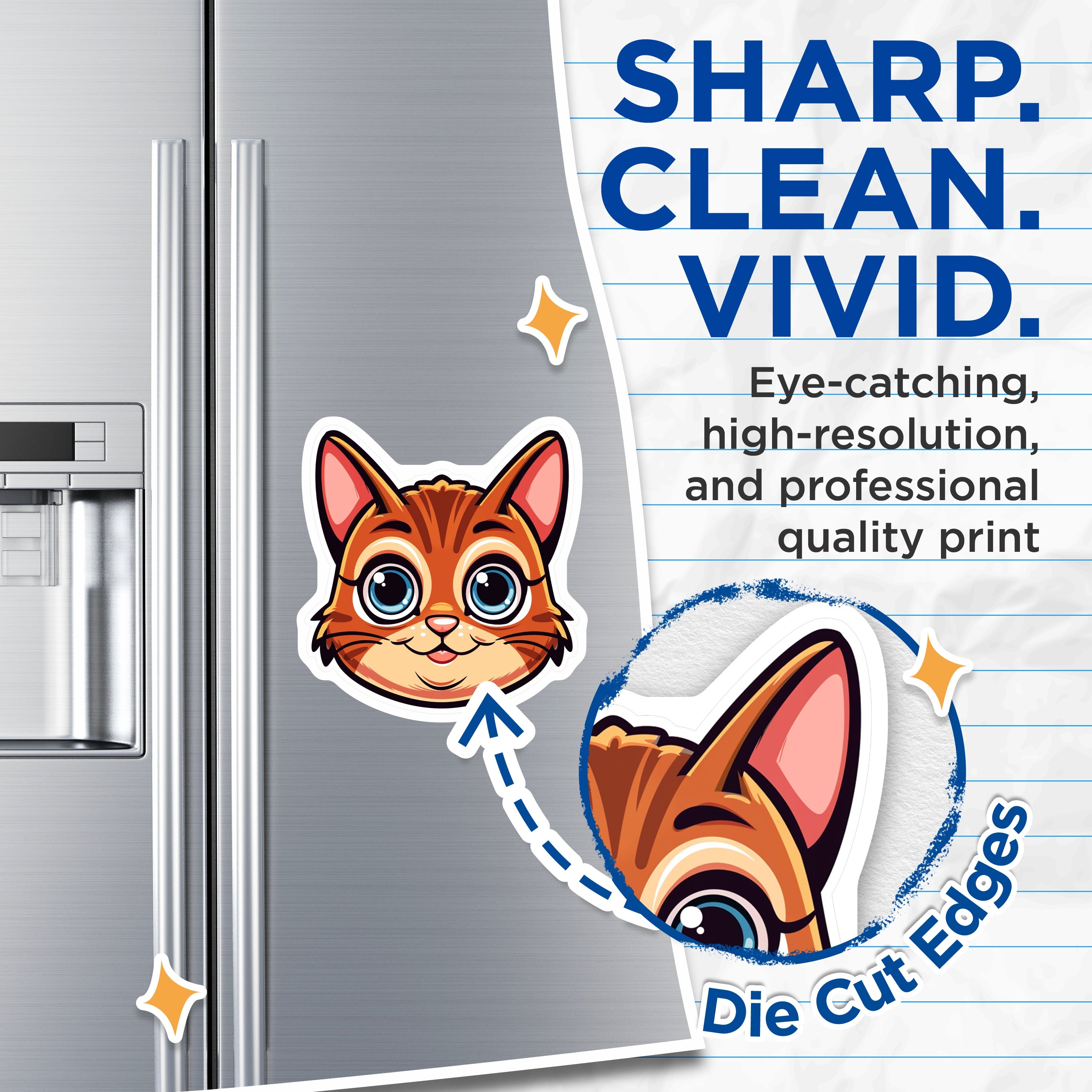 (2 Pack) Cute Cat Face Magnets - Kawaii Kitten Art - Pet Lover Refrigerator Decor - 5 Inches On Longest Side - Thick Durable Magnet - Made in USA - MAG37077