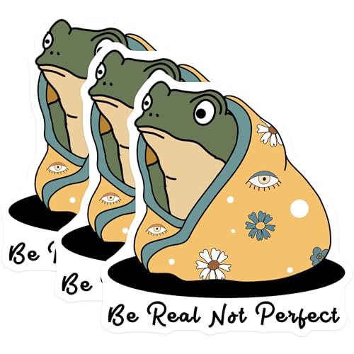 (3 Pack) Frog Blanket Decals - Be Real Not Perfect Decal - Cute Laptop Decal - 3 Inches On Longest Side - Easy Peel & Apply - Made in USA - 3MCS4660
