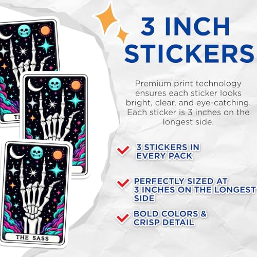 (3 Pack) The Sass Decals - Funny Sarcastic Decal - Tarot Card Decal - 3 Inches On Longest Side - Easy Peel & Apply - Made in USA - 3MCS4260