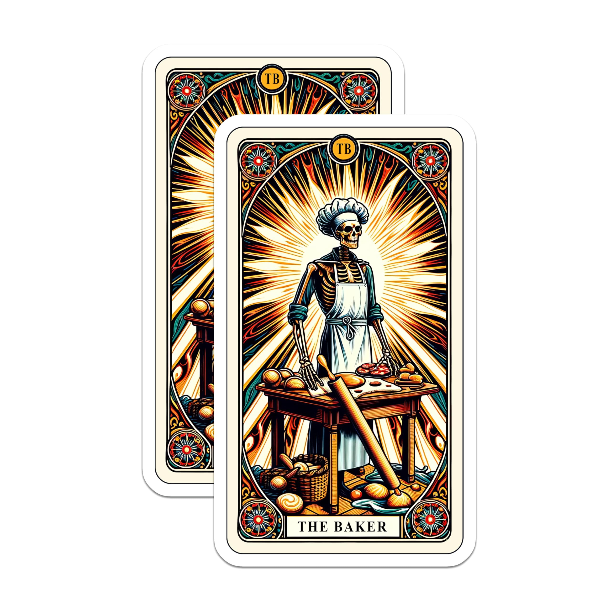 (2 Pack) Skeleton Baker Chef Magnets - Tarot Card Major Arcana Art - Gothic Kitchen Decor - Culinary Enthusiast Magnets - 5 Inches On Longest Side - Thick Durable Magnet - Made in USA - MAG22133