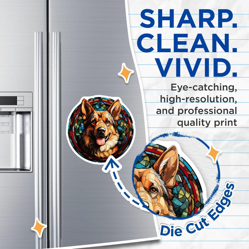 (2 Pack) German Shepherd Magnets - Stained Glass Dog Art - Pet Lover Home Decor - Canine Enthusiast Magnetic Accent - 5 Inches On Longest Side - Thick Durable Magnet - Made in USA - MAG23833