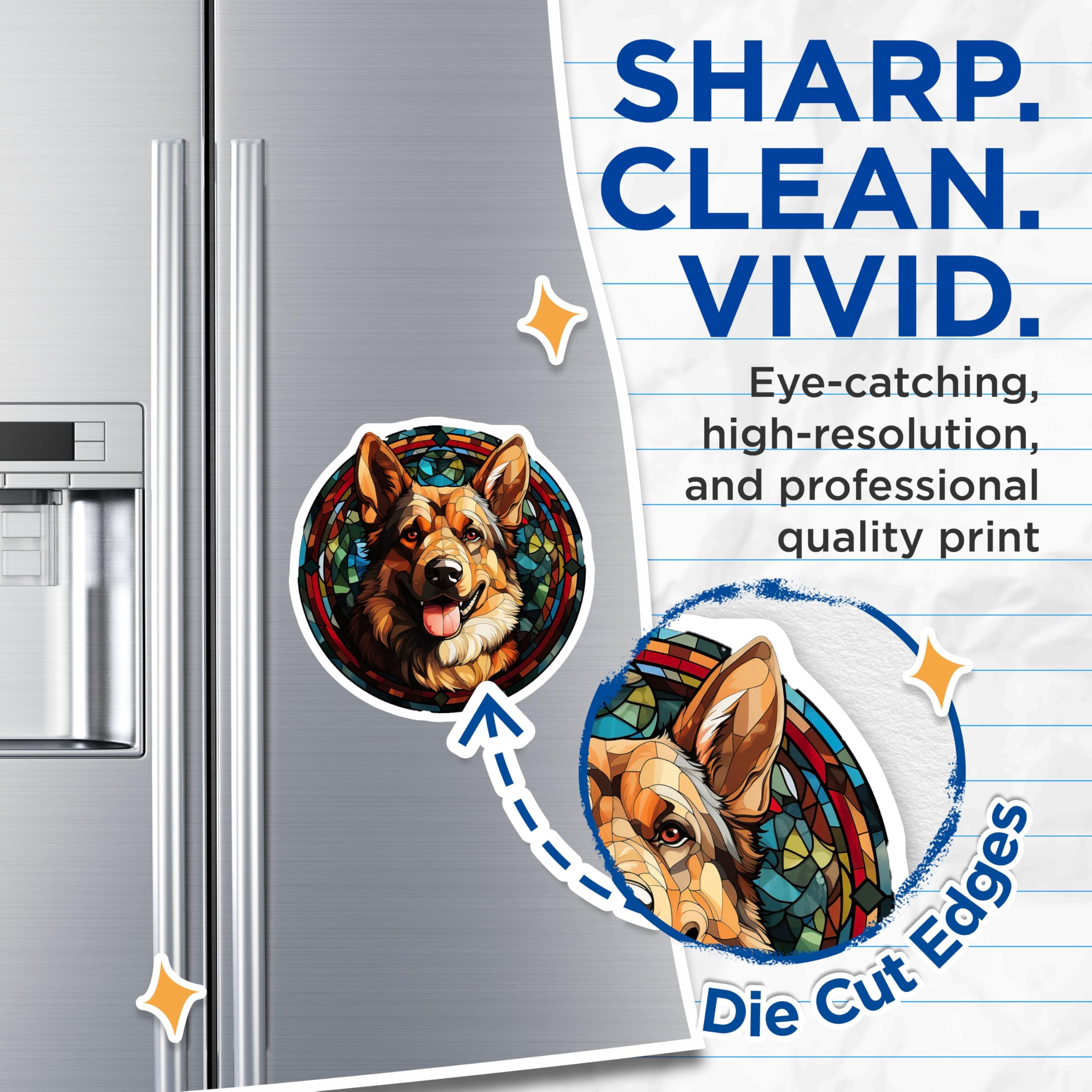(2 Pack) German Shepherd Magnets - Stained Glass Dog Art - Pet Lover Home Decor - Canine Enthusiast Magnetic Accent - 5 Inches On Longest Side - Thick Durable Magnet - Made in USA - MAG23833
