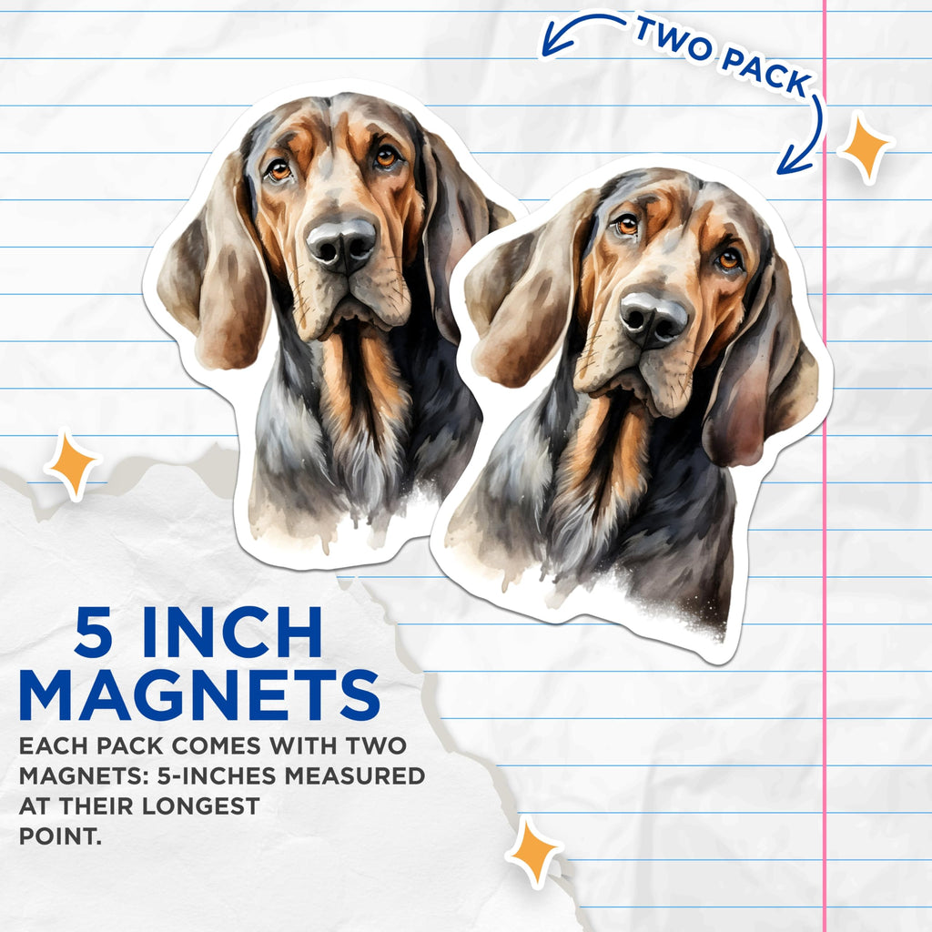 (2 Pack) Basset Hound Magnets - Watercolor Dog Art - Pet Lover Fridge Decor - Hound Dog Owner Appreciation - 5 Inches On Longest Side - Thick Durable Magnet - Made in USA - MAG30708