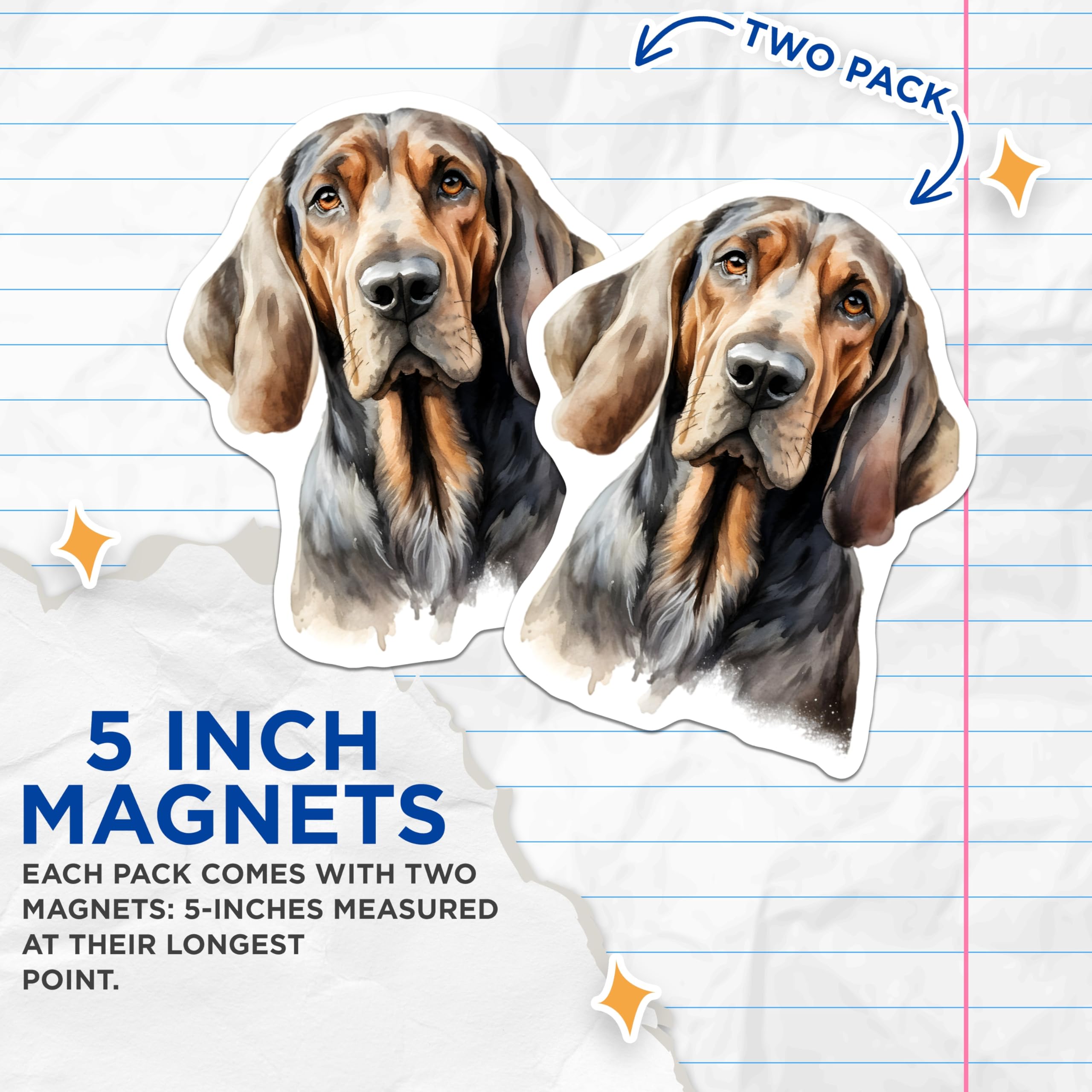 (2 Pack) Basset Hound Magnets - Watercolor Dog Art - Pet Lover Fridge Decor - Hound Dog Owner Appreciation - 5 Inches On Longest Side - Thick Durable Magnet - Made in USA - MAG30708
