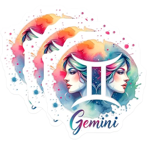 (3 Pack) Gemini Decals - Zodiac Sign Stickers - Astrology Decals- 3 Inches On Longest Side - Easy Peel & Apply - Made in USA - 3MCS5401