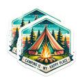 (2 Pack) Camping is My Happy Place Magnets - Outdoors Decor - Nature Lover - Adventure Seekers - Campfire Scene - 5" On Longest Side - for Cars, Fridges, Toolboxes - Made in USA - MAG6625