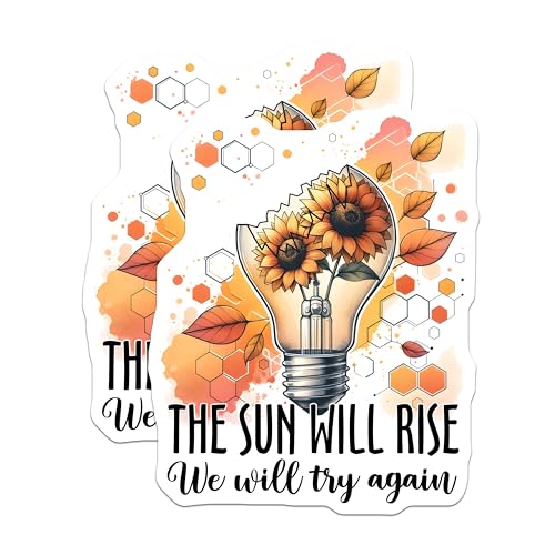 (2 Pack) Sun Will Rise Magnets - Inspirational Quote - Sunflower Lightbulb Art - 5" On Longest Side - for Cars, Refrigerators, Toolboxes, Lockers - Made in USA BMCS3221
