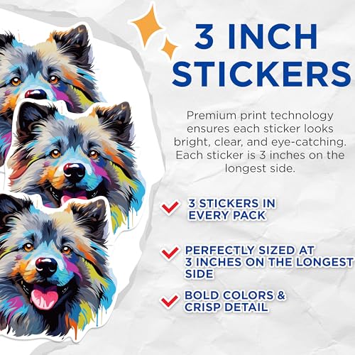 (3 Pack) Colorful Dog Decals - Laptop Decal - Cute Puppy Art - 3 Inches On Longest Side - Easy Peel & Apply - Made in USA - 3MCS0763
