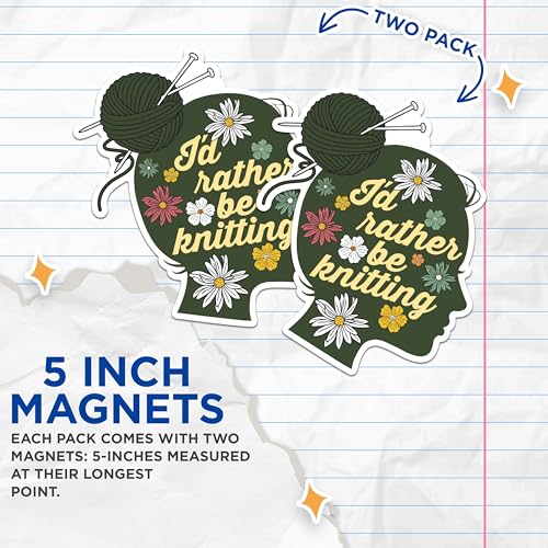 (2 Packs) I'd Rather Be Knitting Magnets - Funny Knitter Flowers Love to Knit Magnets - 5 Inches On Longest Side - Premium Magnet - for Fridges, Toolboxes, Cars - Made in USA - MAG2483