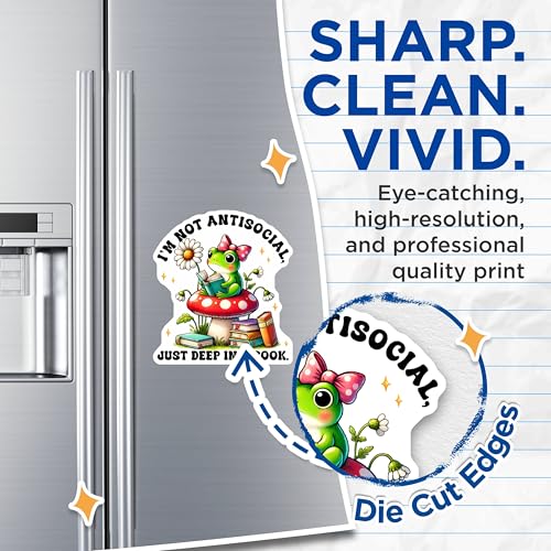 (2 Pack) I'm Not Antisocial Magnets - Cute Frog Reading - Book Lover Decor - 5" On Longest Side - for Cars, Fridges, Toolboxes - Made in USA - MAG7619