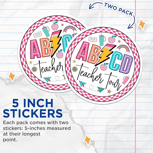 (2 Pack) Teacher Stickers - Teacher Appreciation - Teacher Tour - 5" On Longest Side - Sticks to Smooth Flat Surfaces - Made in USA - BMCS9114