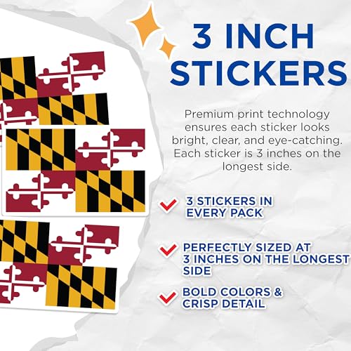 (3 Pack) Maryland Flag Decals - Maryland State Pride - Laptop Decals - 3 Inches On Longest Side - Easy Peel & Apply - Made in USA - 3MCS0192