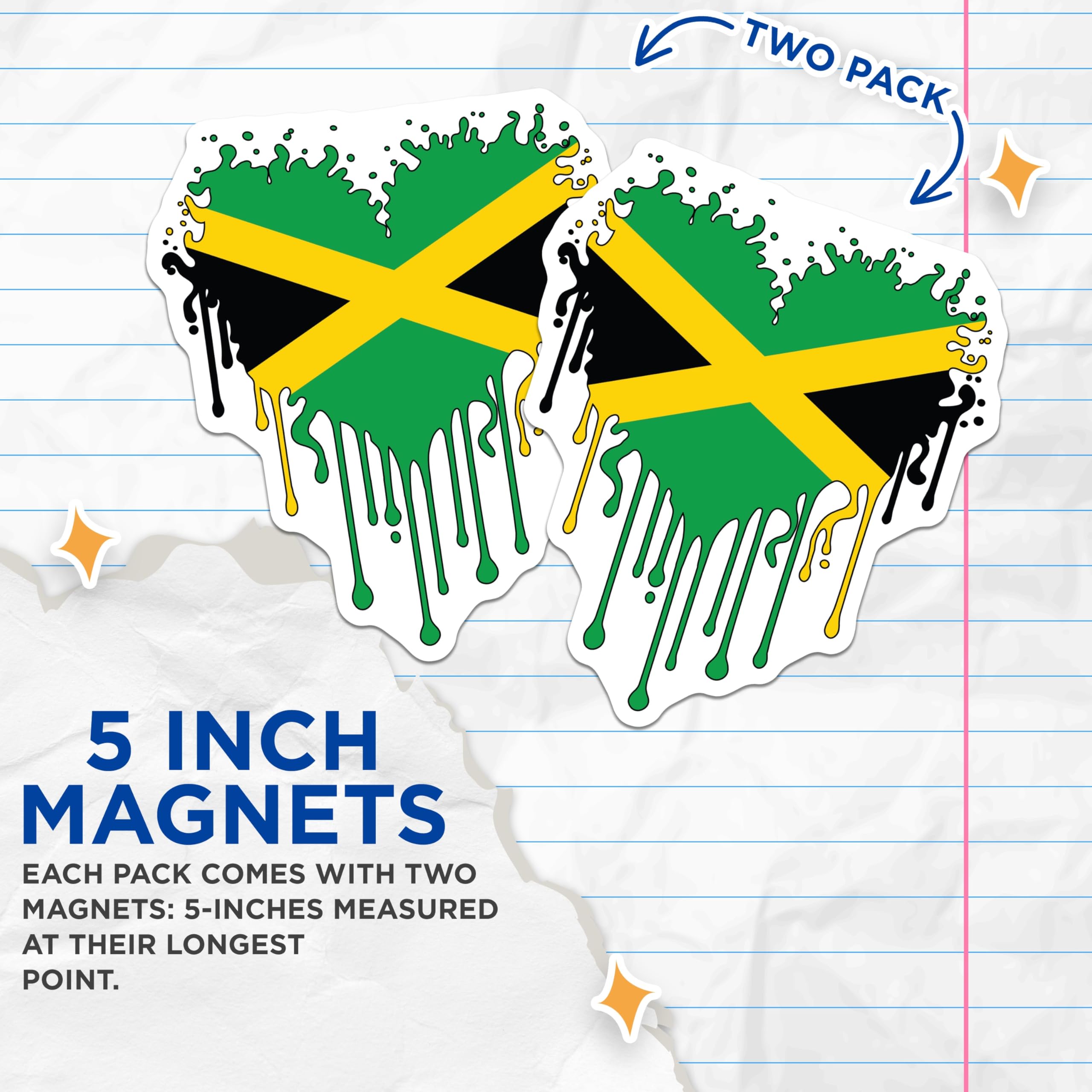 (2 Pack) Jamaican Flag Magnets - Heart Drip Design - Island Pride Decor - 5" On Longest Side - Premium Magnet - for Cars, Refrigerators, Toolboxes, Lockers - Made in USA - MAG17403