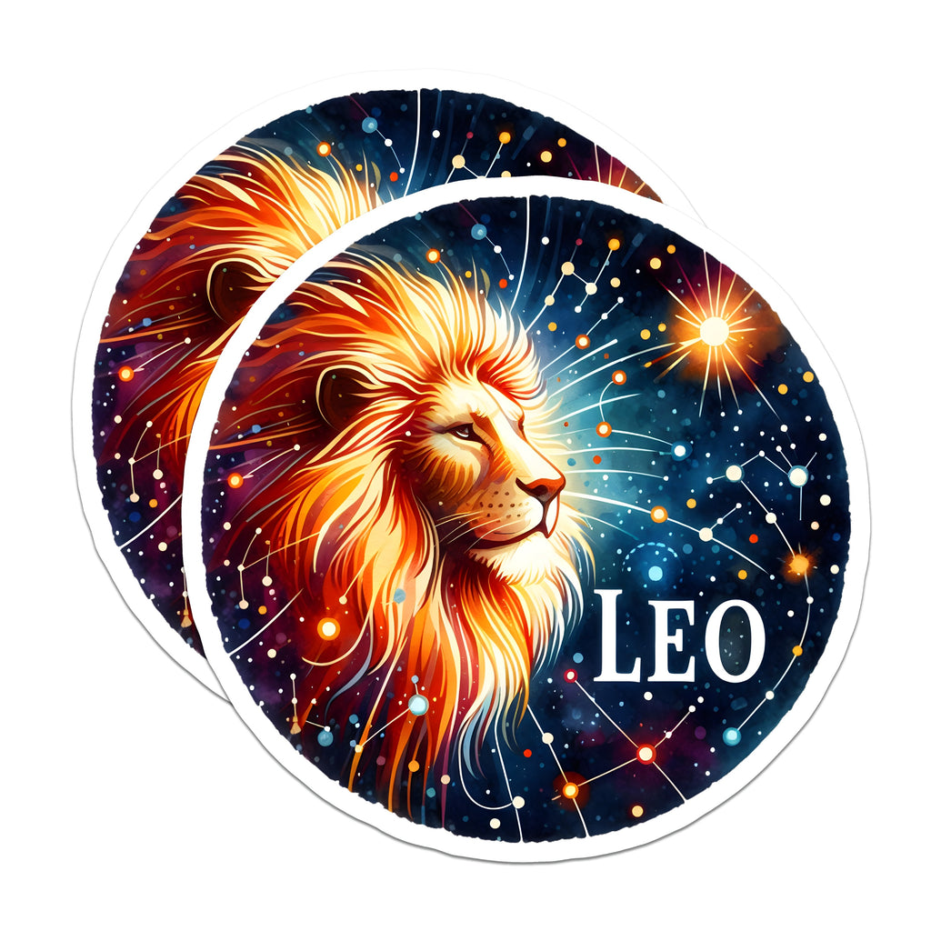 (2 Pack) Leo Zodiac Magnets - Astrology Sign Decor - Cosmic Lion Artwork - July August Birthday - 5 Inches On Longest Side - Thick Durable Magnet - Made in USA - MAG39781