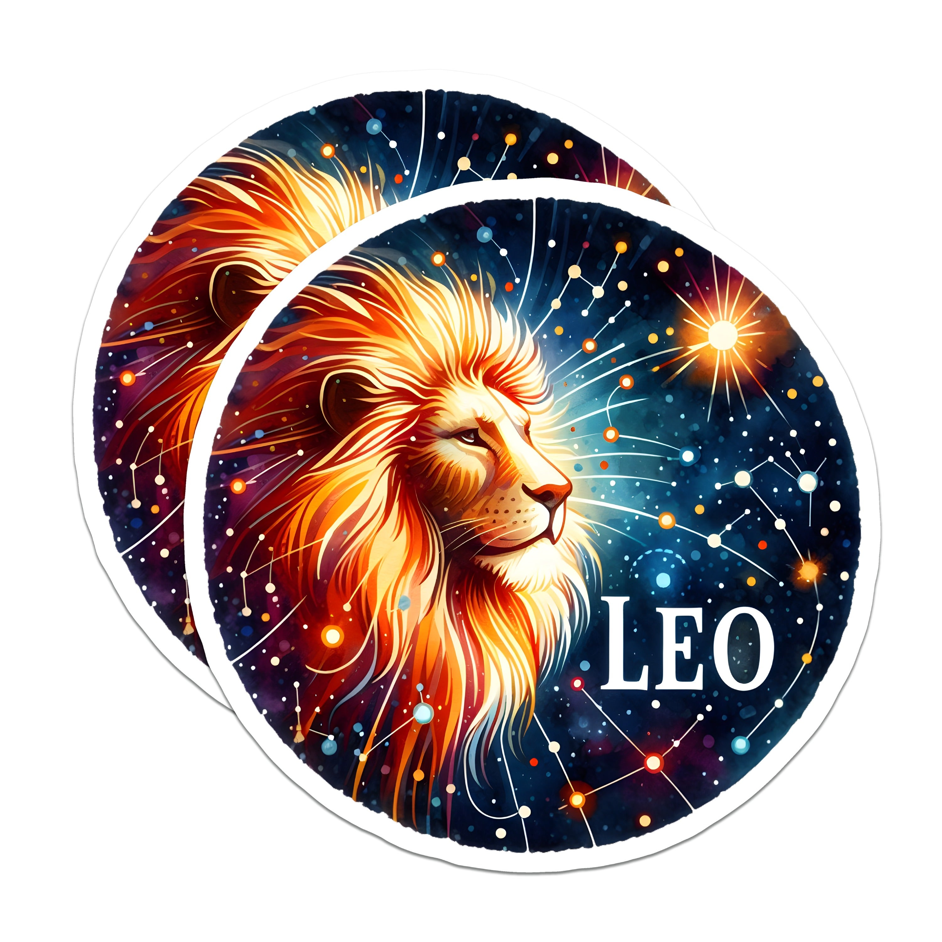 (2 Pack) Leo Zodiac Magnets - Astrology Sign Decor - Cosmic Lion Artwork - July August Birthday - 5 Inches On Longest Side - Thick Durable Magnet - Made in USA - MAG39781