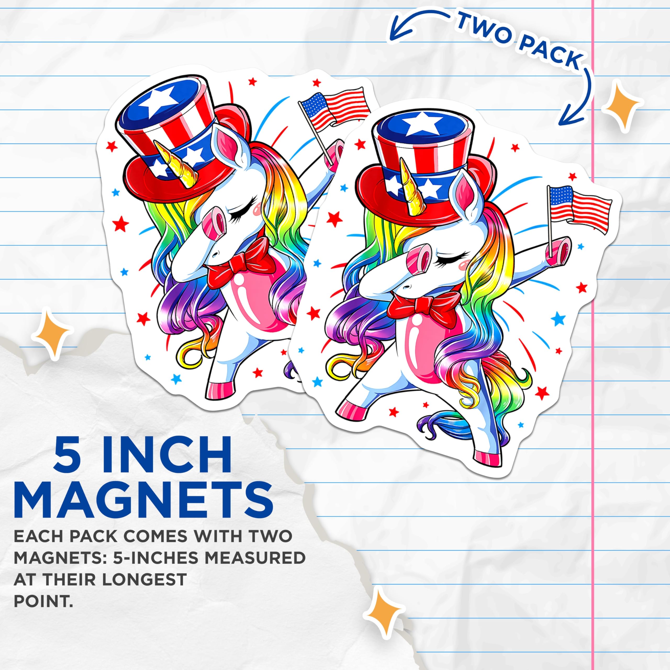 (2 Pack) Patriotic Unicorn Magnets - 4th of July Decor - Rainbow Flag Independence Day - 5 Inches On Longest Side - Thick Durable Magnet - Made in USA - MAG30515