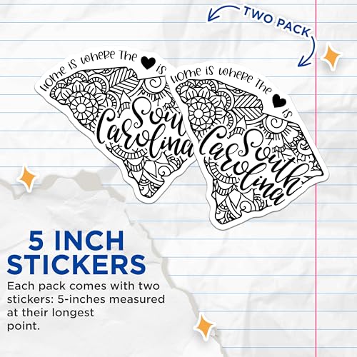 (2 Pack) South Carolina Stickers - Home is Where The Heart is - State Pride Decal - 5" On Longest Side - Sticks to Smooth Flat Surfaces - Made in USA - BMCS9091