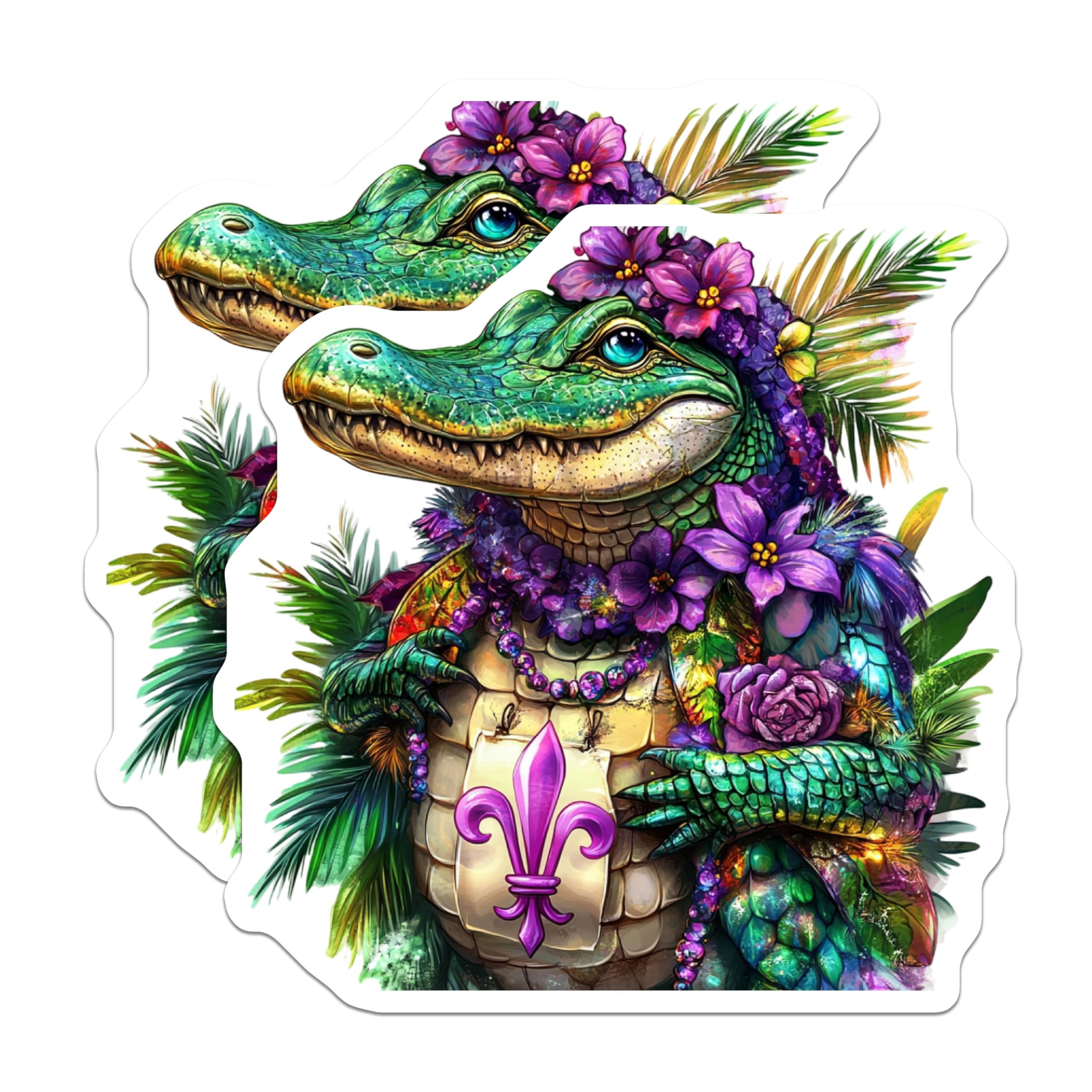 (2 Pack) Mardi Gras Alligator Magnets - Fleur De Lis - New Orleans Refrigerator Magnets - 5" On Longest Side - Premium Magnet - for Cars, Refrigerators, Toolboxes, Lockers - Made in USA - MAG16157