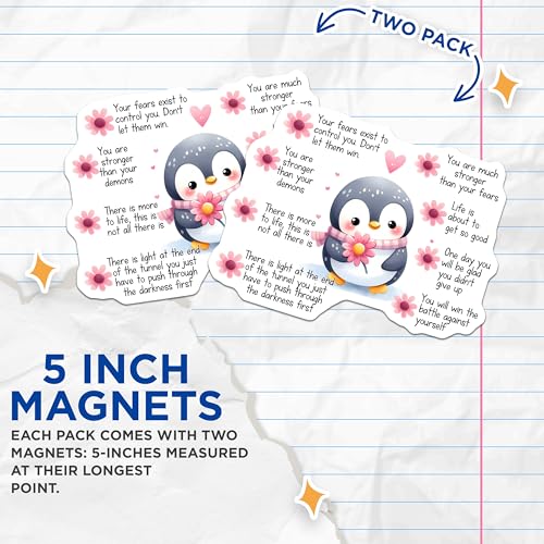 (2 Pack) Inspirational Quotes Magnets - Cute Penguin Decor - 5" On Longest Side - for Cars, Fridges, Toolboxes - Made in USA - MAG8332