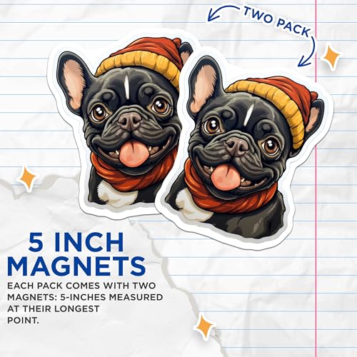 (2 Pack) Bulldog Face Magnets - Cute Dog - French Bulldog - Refrigerator Magnets - Cute Animal Magnets - 5" On Longest Side - for Cars, Fridges, Toolboxes - Made in USA - MAG3936