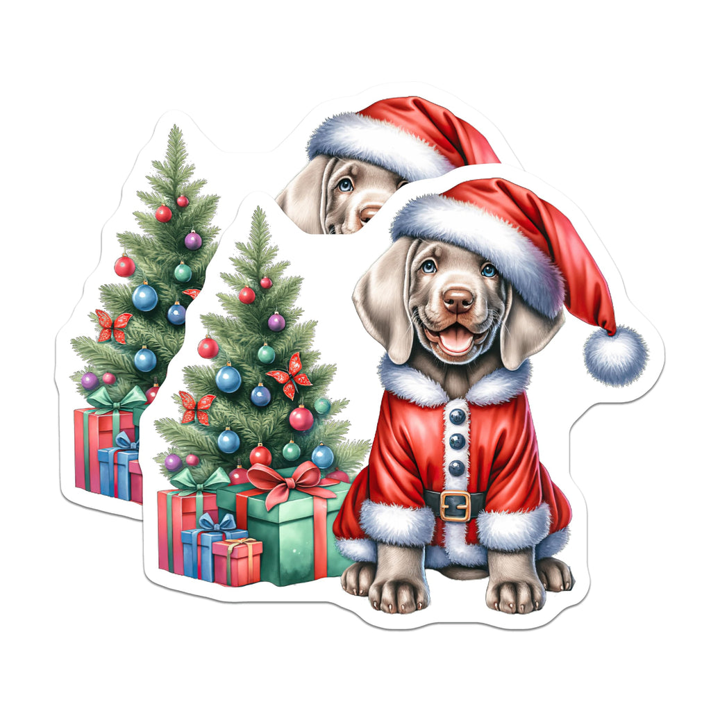 (2 Pack) Christmas Puppy Magnets - Santa Dog Refrigerator - Holiday Decor Pet Lover - 5 Inches On Longest Side - Thick Durable Magnet - Made in USA - MAG27244