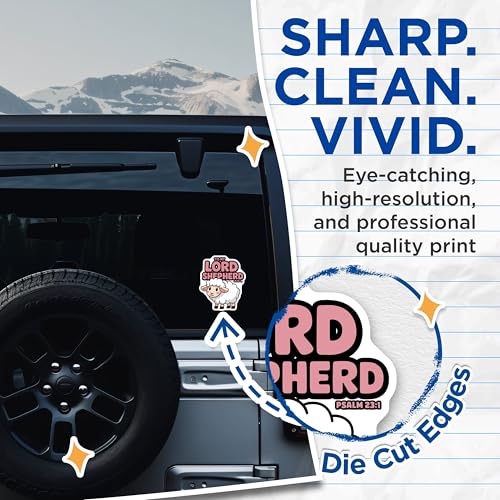 (2 Pack) Lord Shepherd Stickers - Christian Bible Verse Stickers - Psalm 23 Stickers for Faith - 5" On Longest Side - Sticks to Smooth Flat Surfaces - Made in USA - BMCS3881