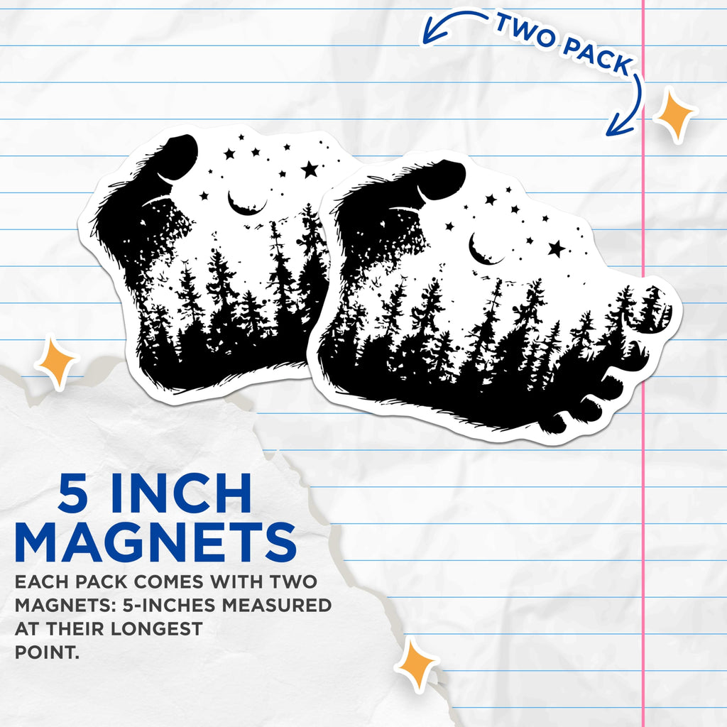 (2 Pack) Bear Paw Print Magnets - Forest Night Sky Moon Stars Design - Wilderness Nature Mountain Lovers Decor - 5 Inches On Longest Side - Thick Durable Magnet - Made in USA - MAG21615