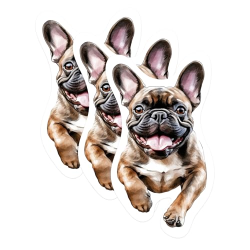(3 Pack) French Bulldog Decals - Cute Dog Stickers - Pet Lover Decals - 3 Inches On Longest Side - Easy Peel & Apply - Made in USA - 3MCS1057