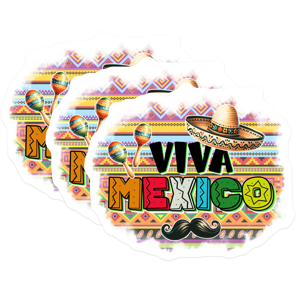 (3 Pack) Viva Mexico Decals - Mexican Pride - Cinco De Mayo Decorations - 3 Inches On Longest Side - Easy Peel & Apply - Made in USA - 3MCS6981