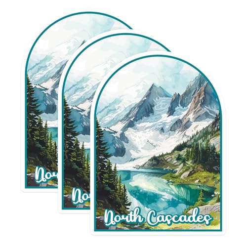 (3 Pack) North Cascades Decals - Mountain Lake Stickers - PNW Laptop Decal - 3 Inches On Longest Side - Easy Peel & Apply - Made in USA - 3MCS0419