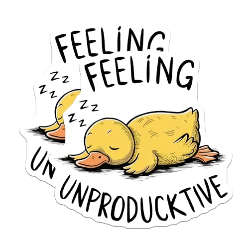 (2 Pack) Feeling Unproductive Duck Stickers - Funny Sleeping Duck - Cute Animal Sticker Design - 5" On Longest Side - Sticks to Smooth Flat Surfaces - Made in USA - BMCS9530