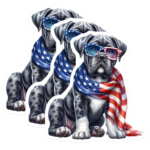 (3 Pack) Patriotic Dog Decals - American Flag - Laptop Decals- 3 Inches On Longest Side - Easy Peel & Apply - Made in USA - 3MCS5335