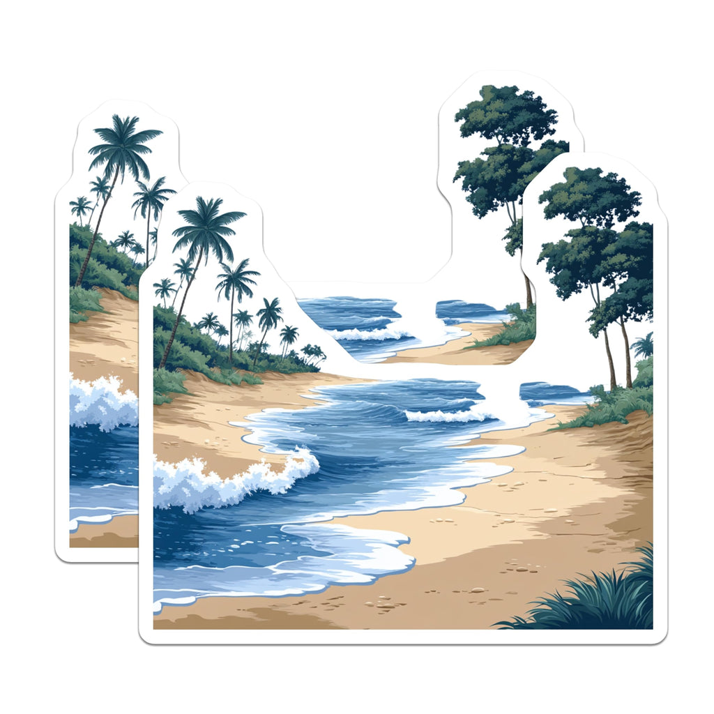 (2 Pack) Tropical Beach Magnets - Ocean Waves Palm Trees Fridge Decor - Vacation Travel Souvenirs - 5 Inches On Longest Side - Thick Durable Magnet - Made in USA - MAG29576