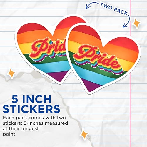 (2 Pack) Pride Heart Stickers - LGBTQ Rainbow - Love and Equality - 5" On Longest Side - Sticks to Smooth Flat Surfaces - Made in USA - BMCS8284