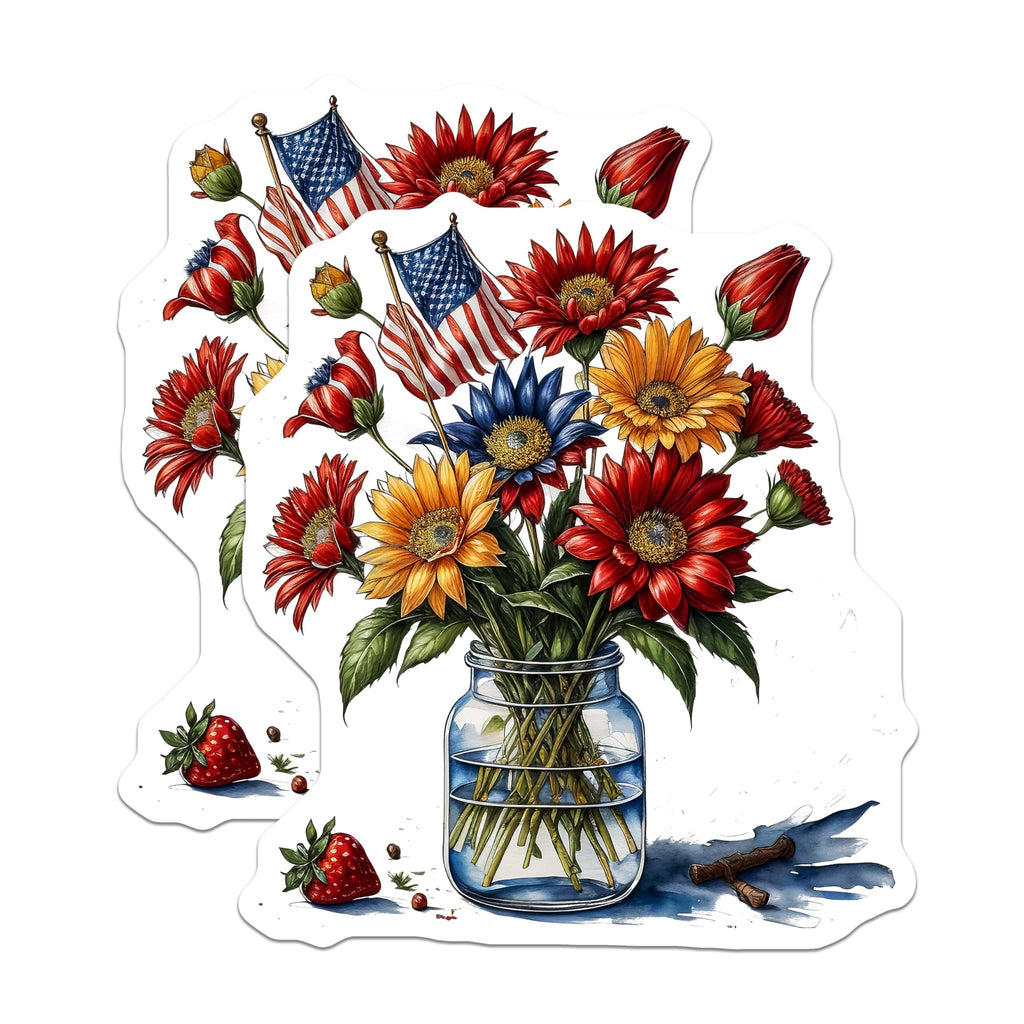 (2 Pack) Patriotic Flower Magnets - American Flag Floral Artwork - Red White Blue Magnet - 5" On Longest Side - Premium Magnet - for Cars, Refrigerators, Toolboxes, Lockers - Made in USA - MAG16330