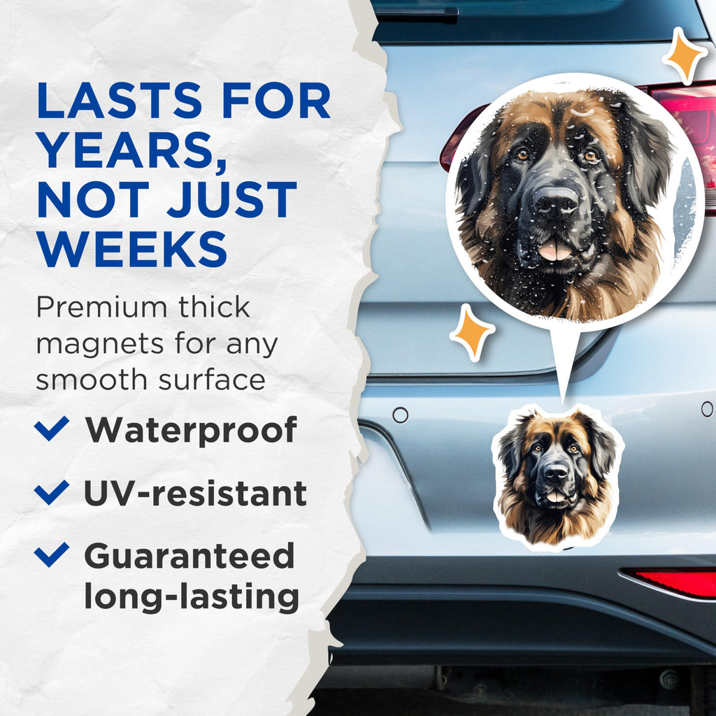 (2 Pack) Leonberger Dog Magnets - Fluffy Dog Portrait - Dog Lover Home Decor - 5 Inches On Longest Side - Thick Durable Magnet - Made in USA - MAG26531