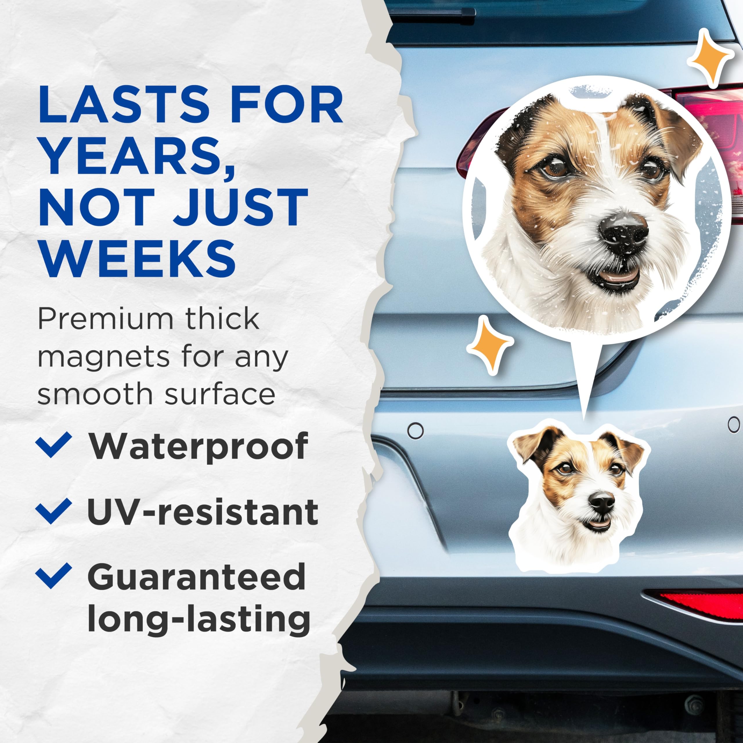 (2 Pack) Jack Russell Terrier Magnets - Expressive Dog Breed Home Decor - Loyal Pet Parent Display - Canine Art Refrigerator - 5 Inches On Longest Side - Thick Durable Magnet - Made in USA - MAG23294