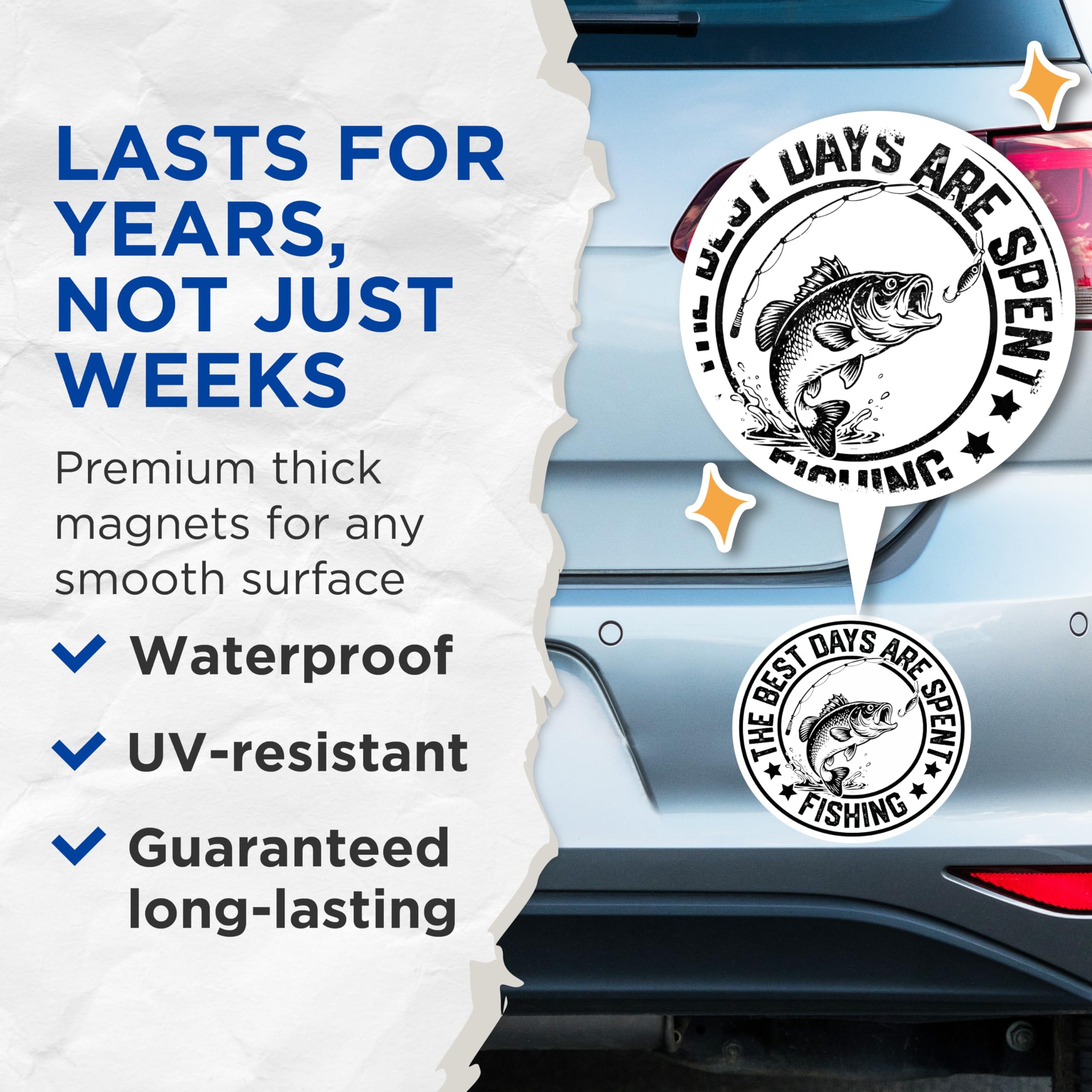 (2 Pack) Fishing Magnets - Best Days Fishing - Angler Magnet - 5" On Longest Side - Premium Magnet - for Cars, Refrigerators, Toolboxes, Lockers - Made in USA - MAG17035