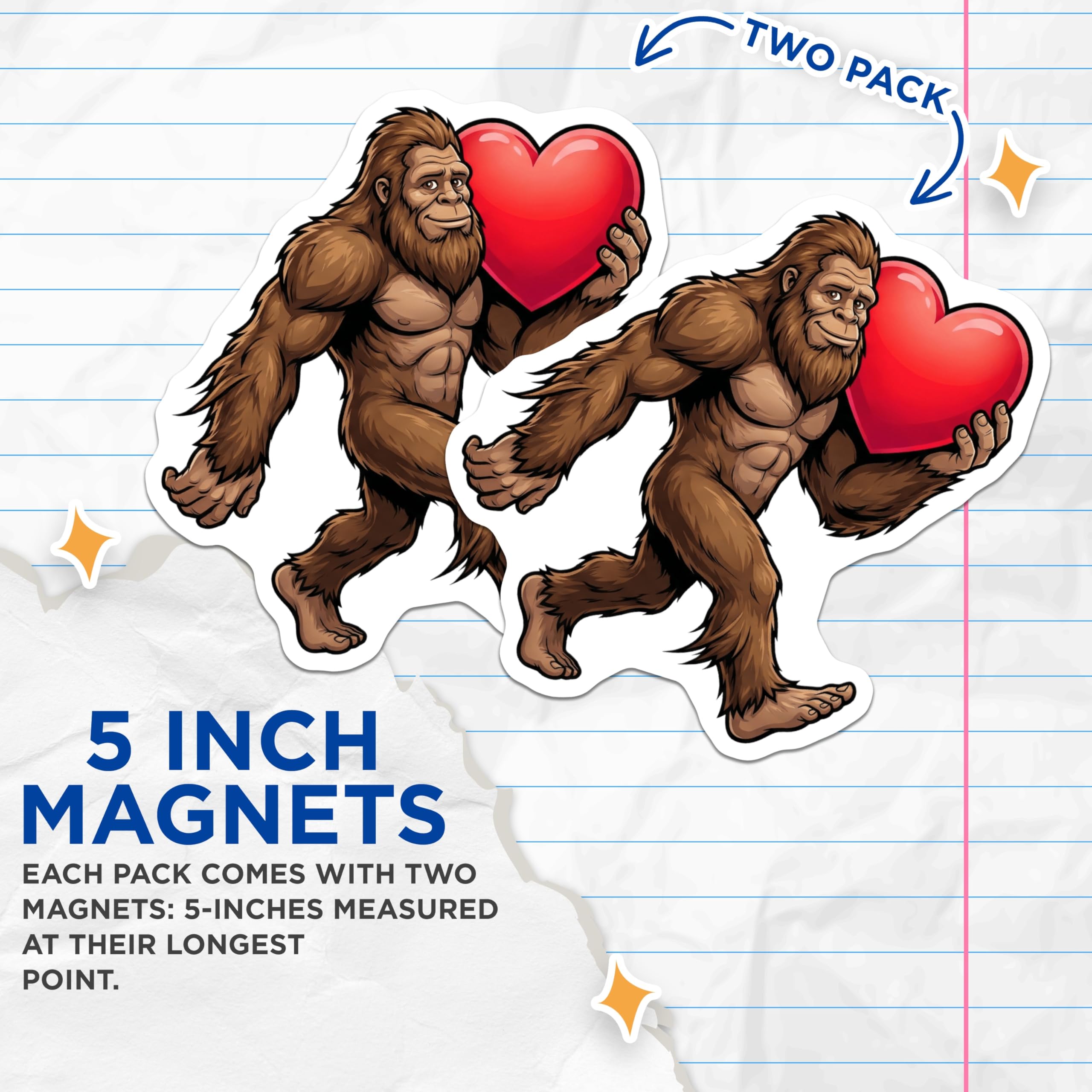 (2 Pack) Bigfoot Magnets - Heart Valentines Day - Cartoon Yeti Fridge Magnets - 5" On Longest Side - Premium Magnet - for Cars, Refrigerators, Toolboxes, Lockers - Made in USA - MAG16665