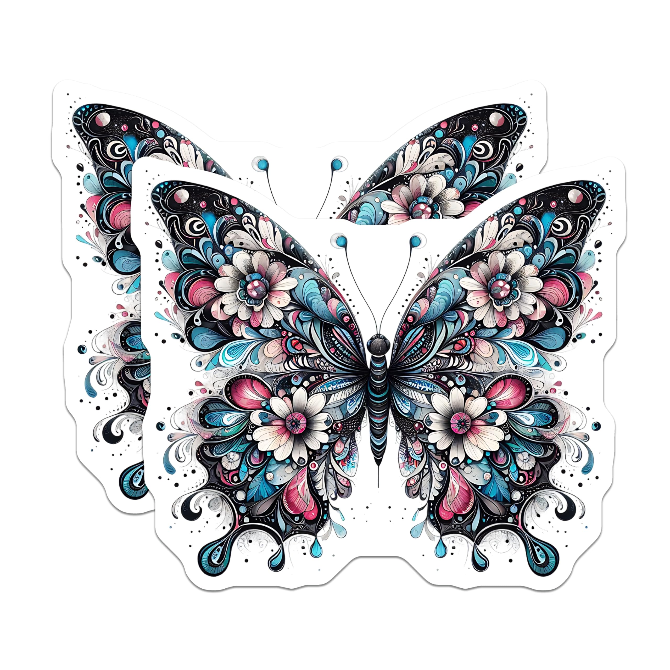 (2 Pack) Butterfly Magnets - Floral Design Decor - Decorative Fridge Refrigerator Magnets - 5" On Longest Side - Premium Magnet - for Cars, Refrigerators, Toolboxes, Lockers - Made in USA - MAG15140
