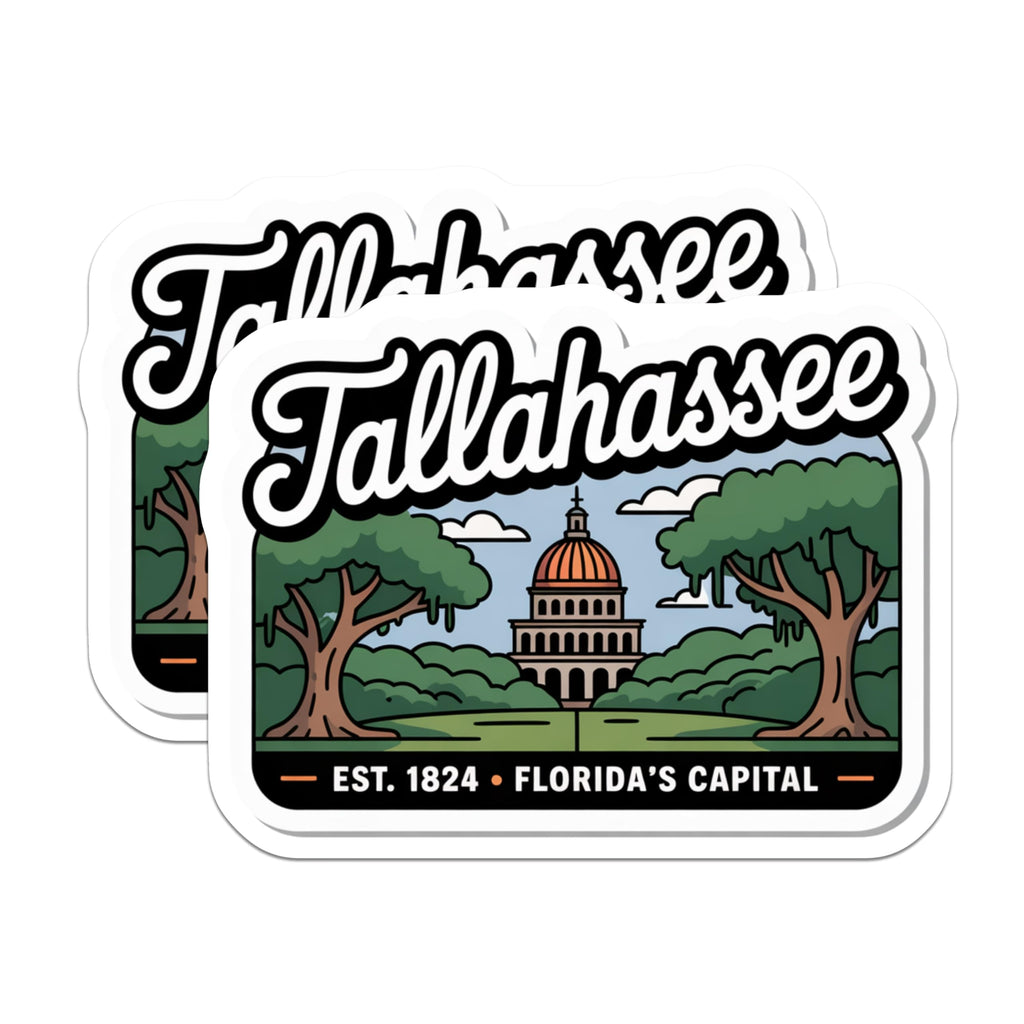(2 Pack) Tallahassee Magnets - Florida Capital - Retro Design - 5" On Longest Side - Premium Magnet - for Cars, Refrigerators, Toolboxes, Lockers - Made in USA - MAG18005