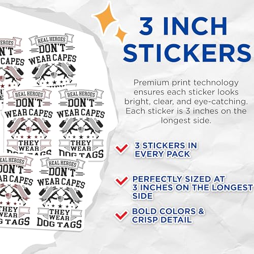 (3 Pack) Real Heroes Decals - Dont Wear Capes - Dog Tags - Laptop Decal - 3 Inches On Longest Side - Easy Peel & Apply - Made in USA - 3MCS7930