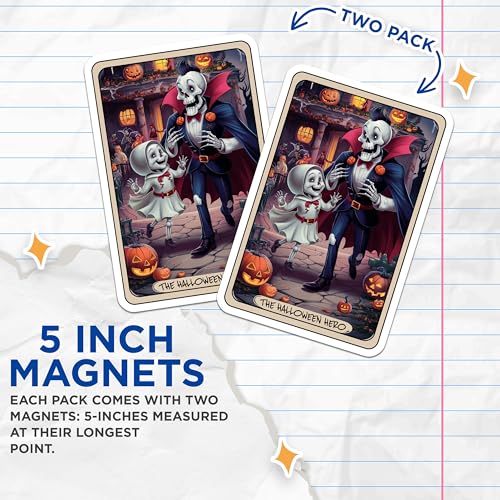 (2 Pack) Halloween Hero Magnets - Spooky Skeleton - Halloween Skeleton Art - Festive Fall ations - 5" On Longest Side - for Cars, Fridges, Toolboxes - Made in USA - MAG4465