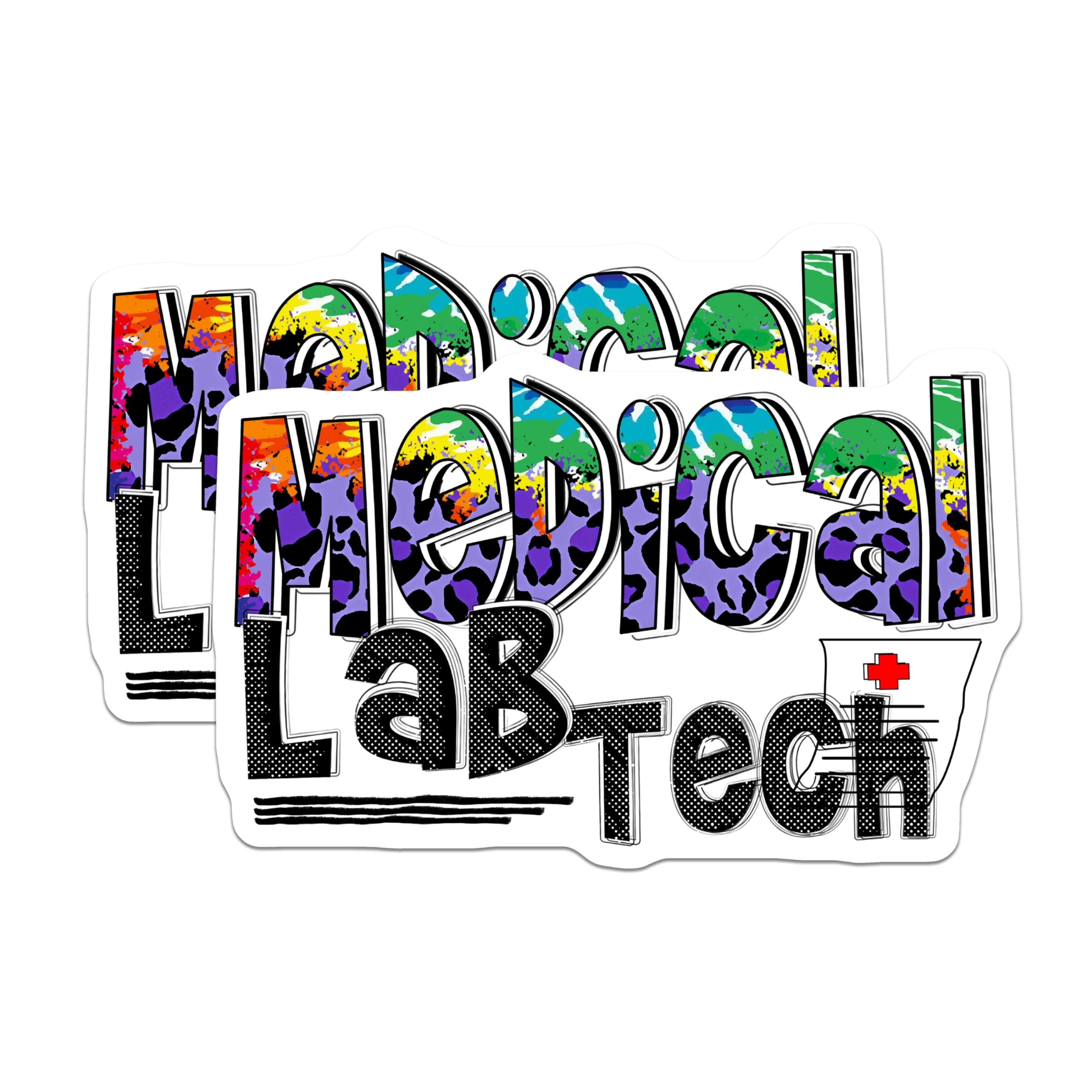 (2 Pack) Medical Lab Tech Stickers - Healthcare Worker - Lab Technician Decals - 5" On Longest Side - Sticks to Smooth Flat Surfaces - Made in USA - BMCS17225