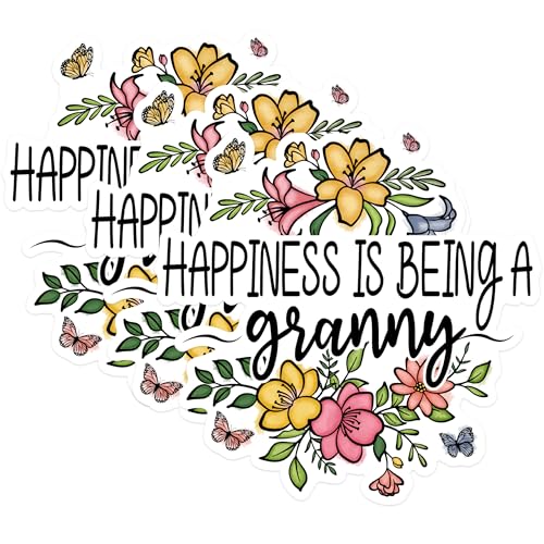 (3 Pack) Granny Decals - Happiness is Being A Granny - Floral Granny Decals - 3 Inches On Longest Side - Easy Peel & Apply - Made in USA - 3MCS1738