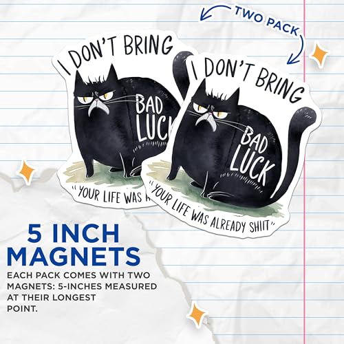 (2 Pack) Funny Cat Quote Magnets - Grumpy Cat Magnets - Humor Magnets for Fridge - 5" On Longest Side - for Cars, Refrigerators, Toolboxes, Lockers - Made in USA BMCS3451