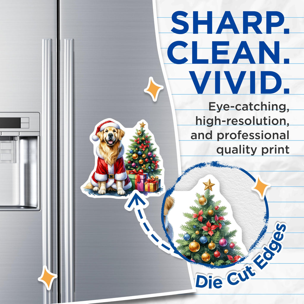 (2 Pack) Golden Retriever Christmas Magnets - Santa Dog Holiday Decor - Dog Lover Refrigerator Art - 5 Inches On Longest Side - Thick Durable Magnet - Made in USA - MAG27349