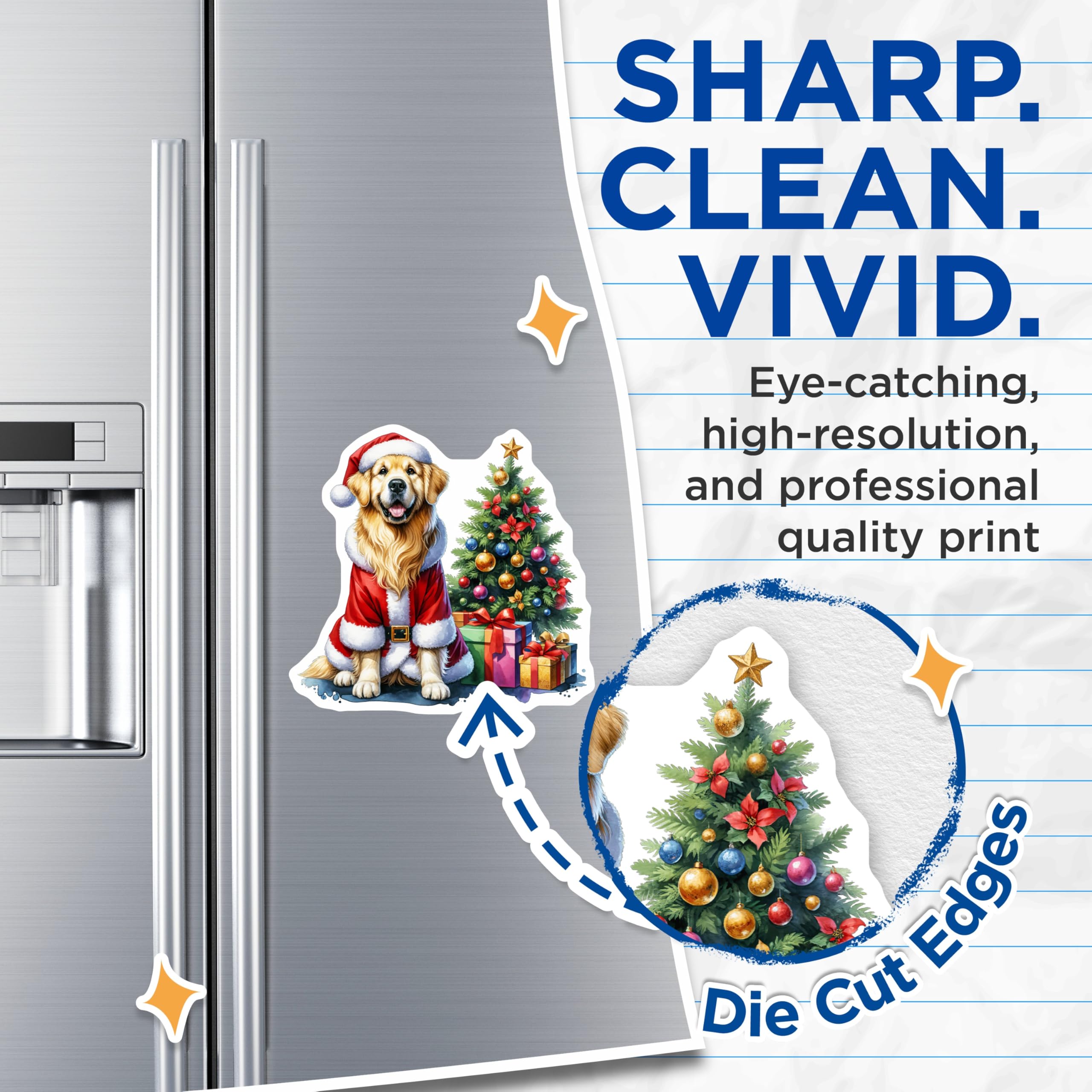 (2 Pack) Golden Retriever Christmas Magnets - Santa Dog Holiday Decor - Dog Lover Refrigerator Art - 5 Inches On Longest Side - Thick Durable Magnet - Made in USA - MAG27349